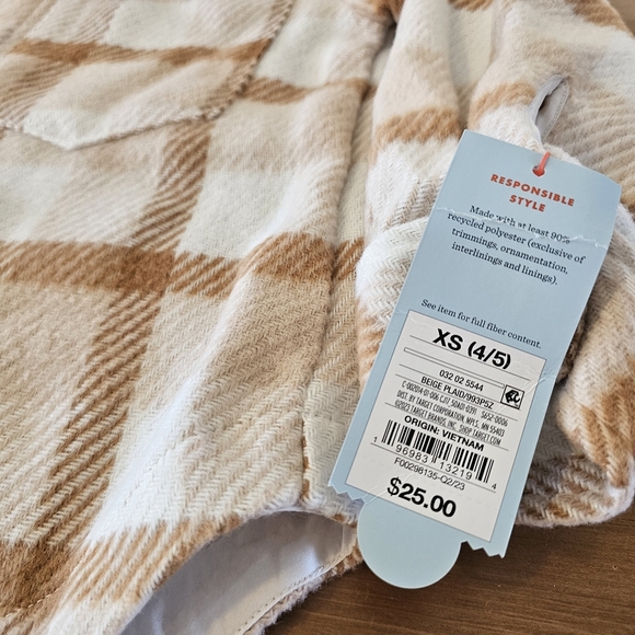 Cat & Jack - Girls' Plaid Button-Front Long Sleeve Shacket - Beige Plaid - Picture 11 of 13